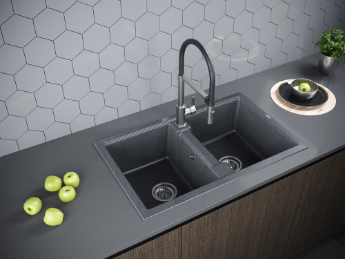 Кухонная мойка Paulmark TANDEM 80/2 PM238150-DG 81х50 цвет графит - фото 3